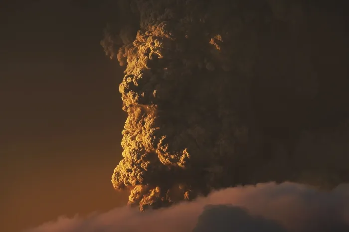 Framed Print : Eruption. Clubs of smoke and ash in the atmosphere