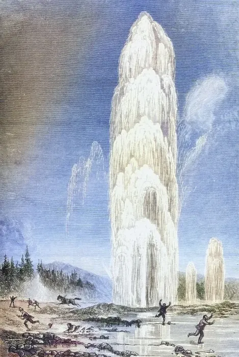 Framed Print : Eruption of the Giantess Geyser in Yellowstone National Park in the 1870s