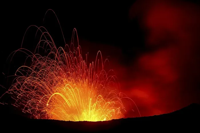 Framed Print : Eruption, volcanic eruption, night view