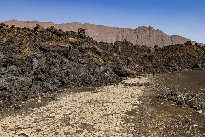 Framed Print : An eruption of the volcano Pico do Fogo in Cape Verde has made the road through the crater impassable Framed Print : An eruption of the volcano Pico do Fogo in Cape Verde has made the road through the crater impassable