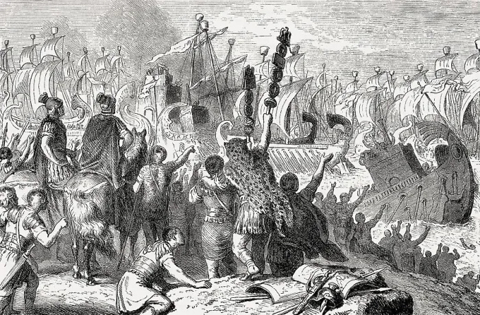 Framed Print : The escape of Cleopatra, Battle of Actium on 2 September 31 BC