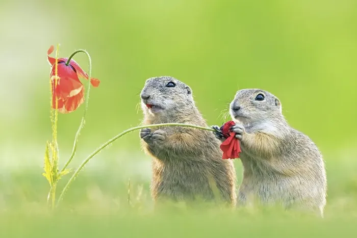 Framed Print : European ground squirrel (Spermophilus citellus) feeding on poppies Framed Print : European ground squirrel (Spermophilus citellus) feeding on poppies