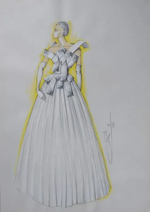Framed Print : Evening dress, fashion sketch, fashion design