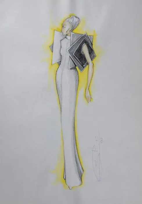 Framed Print : Evening dress, fashion sketch, fashion design