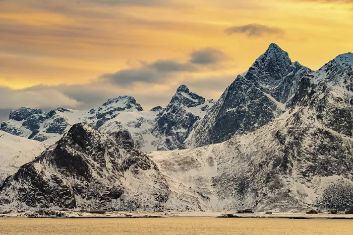 Framed Print : Evening glow in wintry Scandinavian landscape
