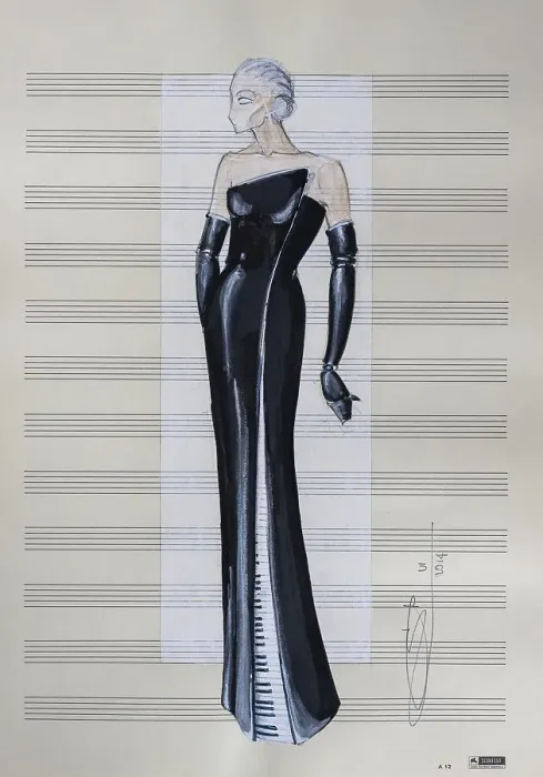 Framed Print : Evening gown, fashion sketch, fashion design