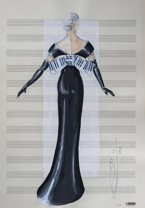Framed Print : Evening gown, fashion sketch, fashion design