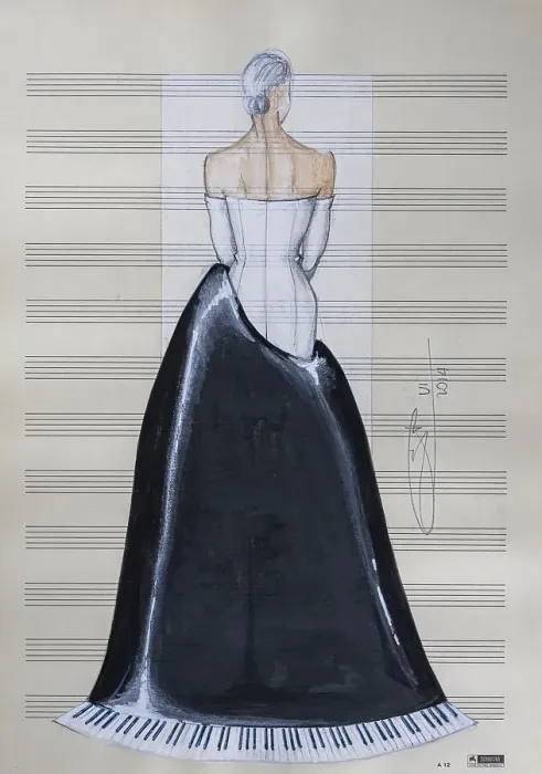 Framed Print : Evening gown, fashion sketch, fashion design