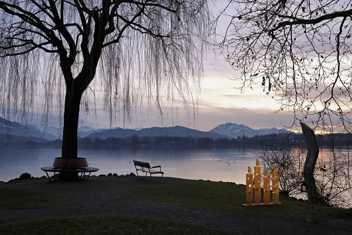 Framed Print : Evening mood at Lake Zug, Pilatus in the background