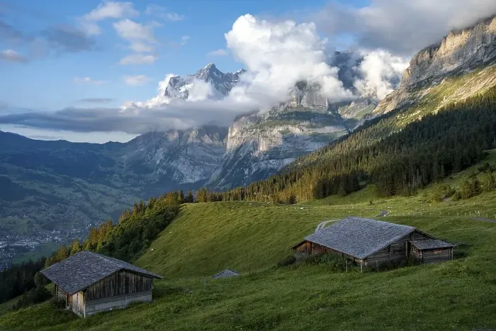 Framed Print : Evening mood, mountain huts, alpine pasture Framed Print : Evening mood, mountain huts, alpine pasture