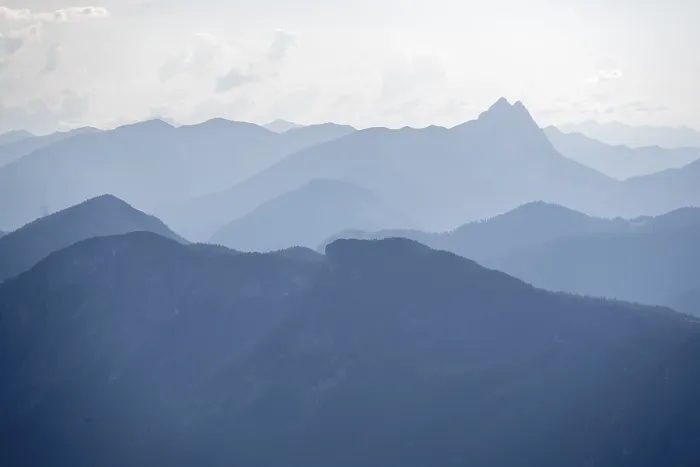 Framed Print : Evening mood, silhouettes, dramatic mountain landscape Framed Print : Evening mood, silhouettes, dramatic mountain landscape