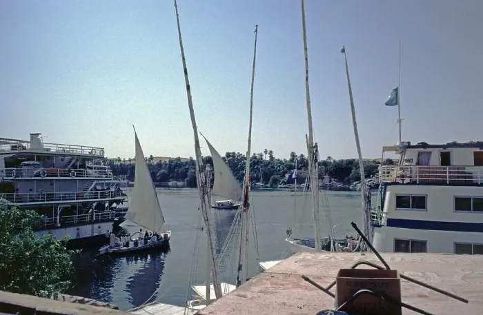 Framed Print : Excursion boats, feluccas, boat harbour, Aswan, Nile Valley, Egypt, September 1989, vintage, retro, old, historical, Africa