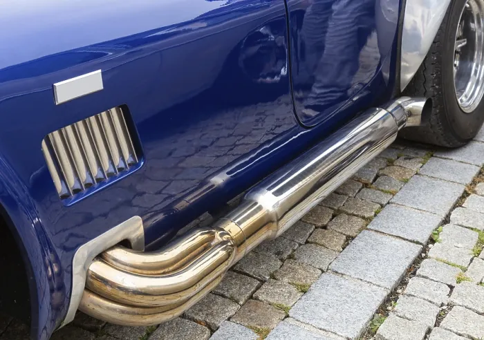 Framed Print : Exhaust system of an American sports car from the sixties