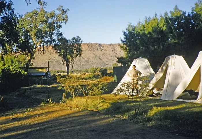 Framed Print : Expedition of the Melbourne Grammar School, Northern Territory, Australia 1956 Tents on the campsite of the Mount Gillen Hotel, Alice Springs