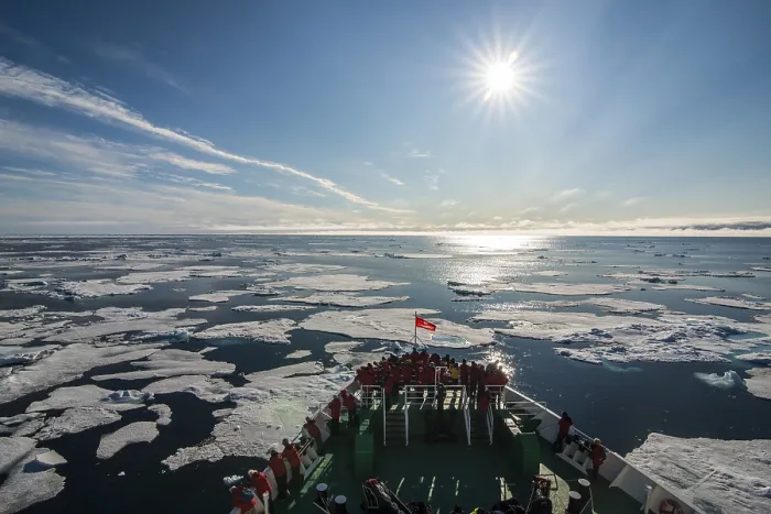 Framed Print : Expedition ship navigating through the pack ice in the Arctic