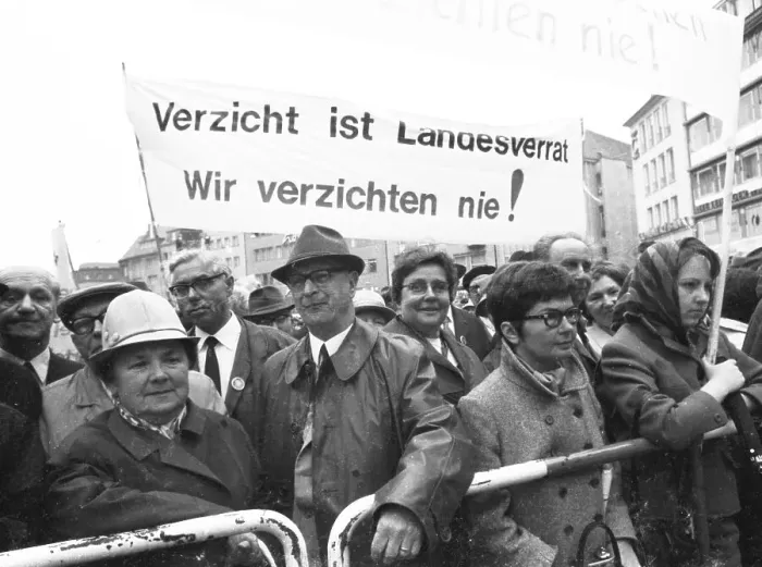 Framed Print : An expellees rally on 30 May 1970 in Bonn with the NPD