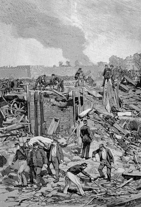 Framed Print : After the explosion of the Corvilain munitions factory