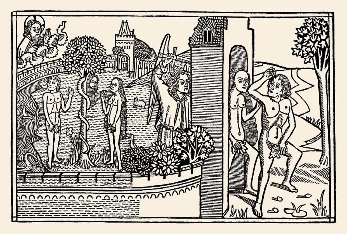 Framed Print : The Expulsion of Adam and Eve, wood engraving Framed Print : The Expulsion of Adam and Eve, wood engraving