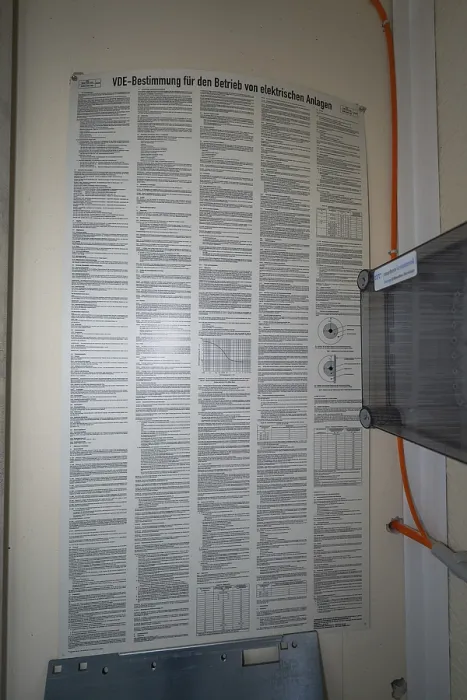 Framed Print : An extensive poster with regulations for the operation of electrical systems is attached to a wall Framed Print : An extensive poster with regulations for the operation of electrical systems is attached to a wall