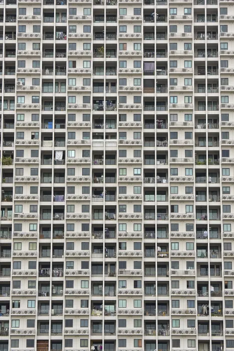 Framed Print : Exterior facade of a residential high-rise building of Condo U
