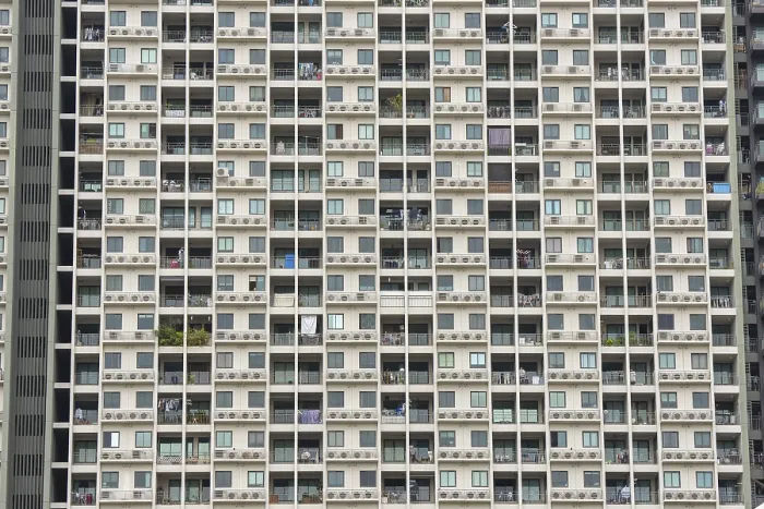 Framed Print : Exterior facade of a residential high-rise building of Condo U