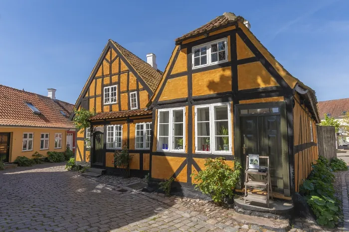 Framed Print : Faborg, Faaborg, picturesque old town with colourful houses Framed Print : Faborg, Faaborg, picturesque old town with colourful houses
