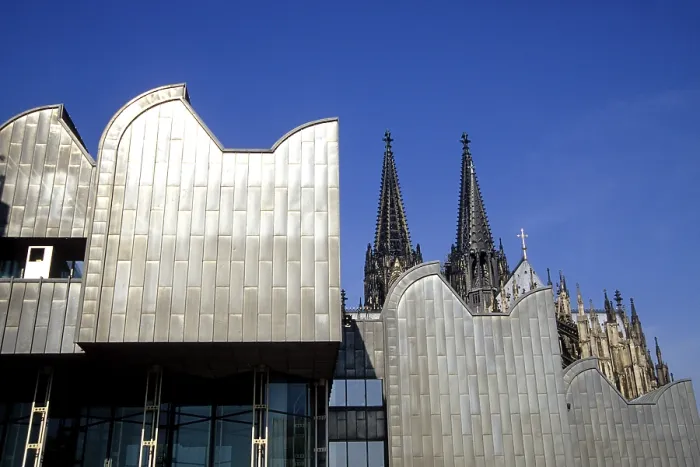 Framed Print : Facade, Museum Ludwig, in the back the Koelner Dom Cologne Cathedral