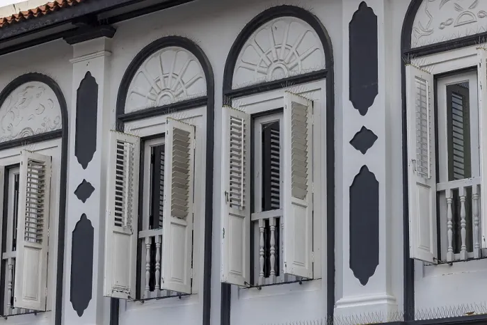 Framed Print : Facade with shutters, colonial style Framed Print : Facade with shutters, colonial style