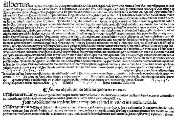 Framed Print : Facsimile, letter of indulgence in Latin dated 15 April 1517 issued on behalf of Archbishop Albrecht, Luther's countermovement, forgiveness of sins, money for remission of sins, historical illustration 1883