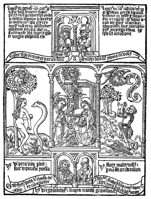 Framed Print : Facsimile of a page from the first printed Latin edition of the Bible of the Poor