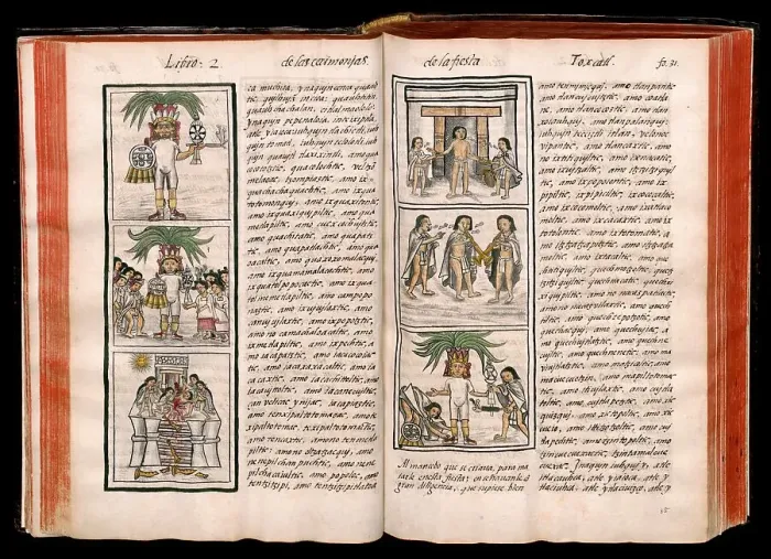 Framed Print : Facsimile, pages from Historia general de las cosas de nueva España