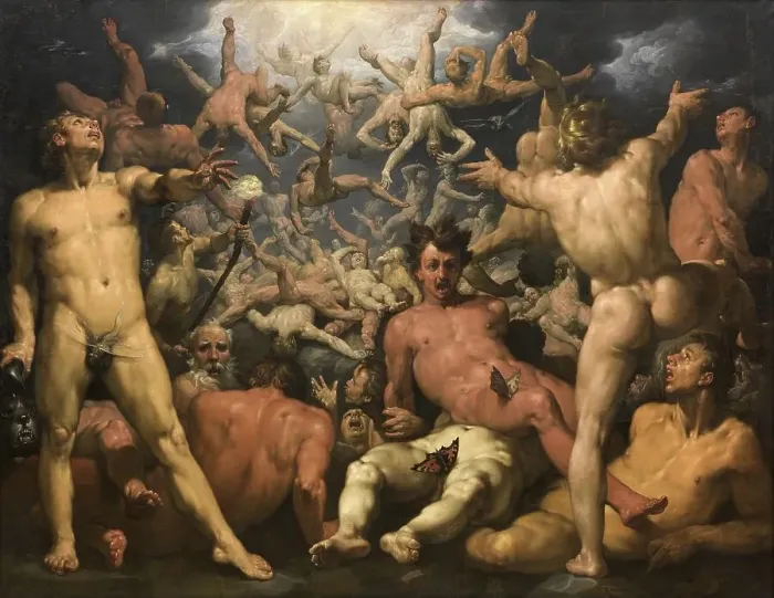 Framed Print : The Fall of the Titans, The lost epic Titanomachy tells of the battle of the Titans between the Olympians