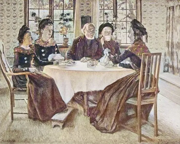 Framed Print : Family Gathering on Sunday Afternoon at a Farm on Hallig Hooge