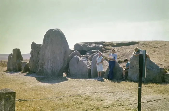Framed Print : Family in front of long barrow burial chamber, West Kennet-Wiltshire, England, UK 1976