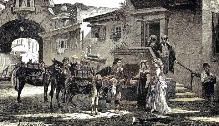 Framed Print : Family outing with donkeys, start of a journey