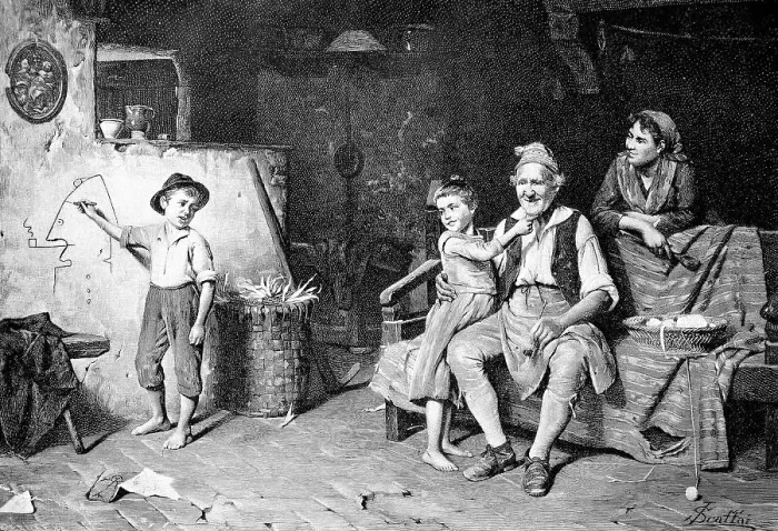 Framed Print : Family scene in the 19th century