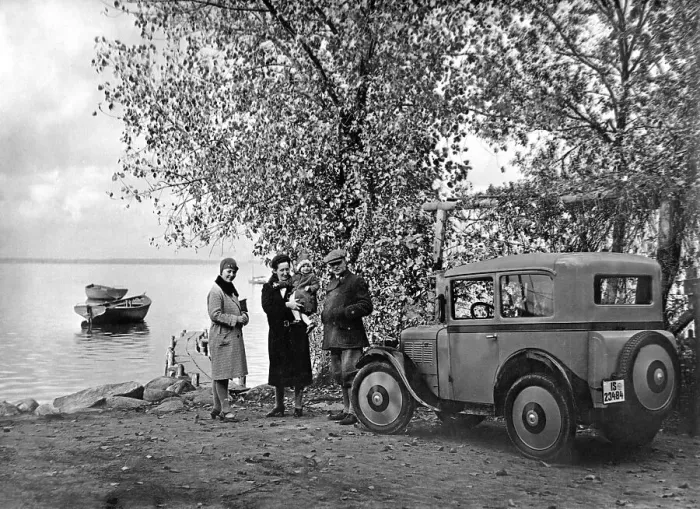 Framed Print : Family trip by car to the lake