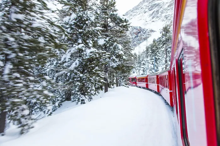 Framed Print : The famous Bernina red train, Unesco monument