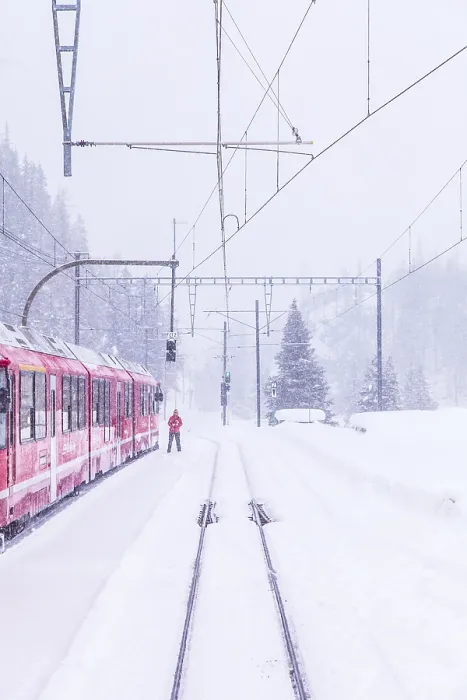 Framed Print : The famous Bernina red train, Unesco monument