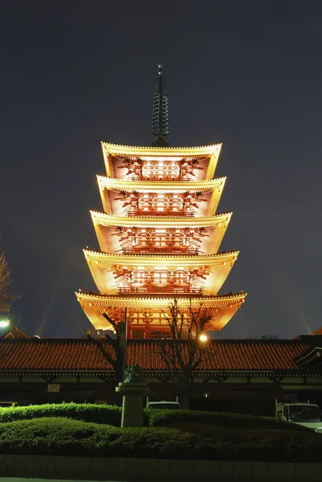 Framed Print : Famous landmark, five stores pagoda of Asakusa Temple with colorful light illumination