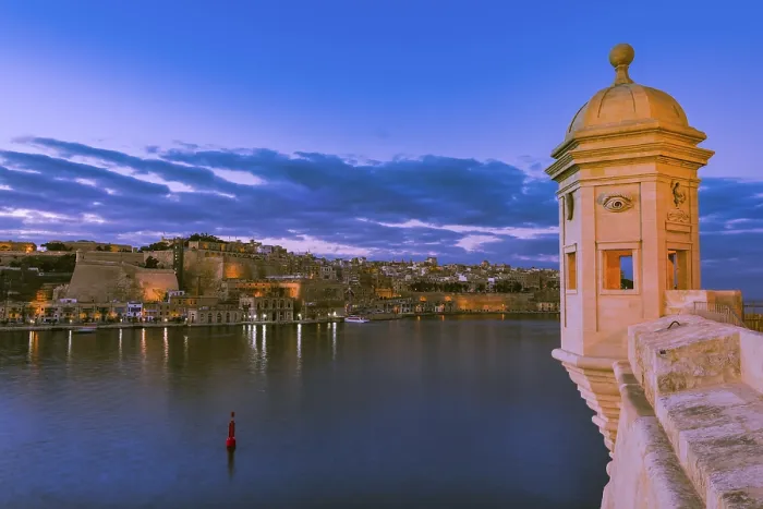 Framed Print : Famous Senglea Guardiola tower and Valletta in Malta
