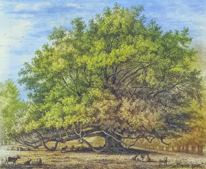 Framed Print : Famous trees, ancient lime tree, The Moor Park Lime Tree, south-east of Rickmansworth in Hertfordshire, England, Historic, digitally restored reproduction from a 19th century original, coloured, Record date not stated