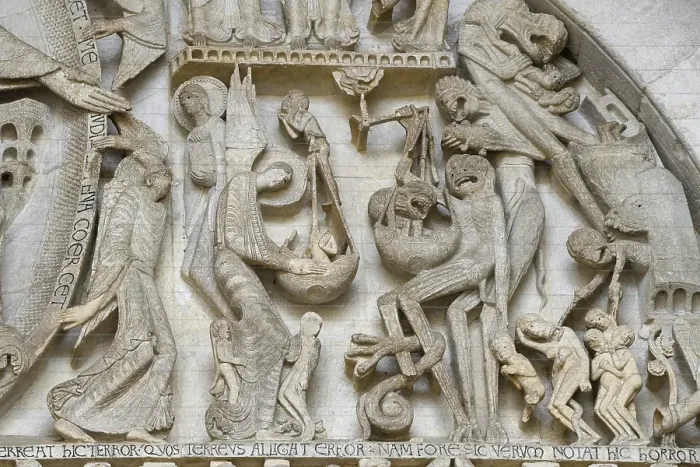 Framed Print : Famous tympanum of Saint-Lazare Cathedral with the Last Judgement, detail, Autun, Departement Saone-et-Loire, Region Bourgogne-Franche-Comte, Burgundy, France, Europe Framed Print : Famous tympanum of Saint-Lazare Cathedral with the Last Judgement, detail, Autun, Departement Saone-et-Loire, Region Bourgogne-Franche-Comte, Burgundy, France, Europe