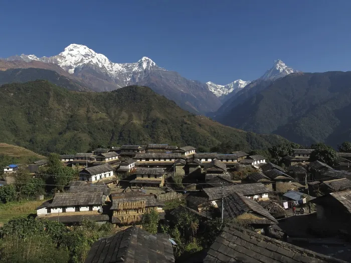 Framed Print : Famous village Ghandruk and snowcapped Annapurna South