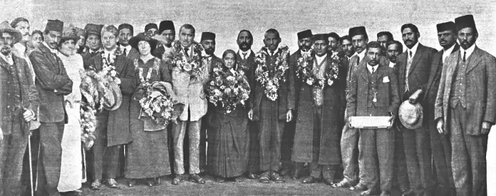 Framed Print : Farewell meeting for Dr. Hermann Kallenbach, Kasturba and Mahatma Gandhi at Cape Town, July 18, 1914