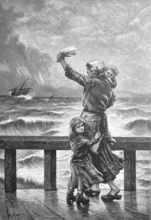 Framed Print : Farewell, Woman with children waving after a ship Framed Print : Farewell, Woman with children waving after a ship