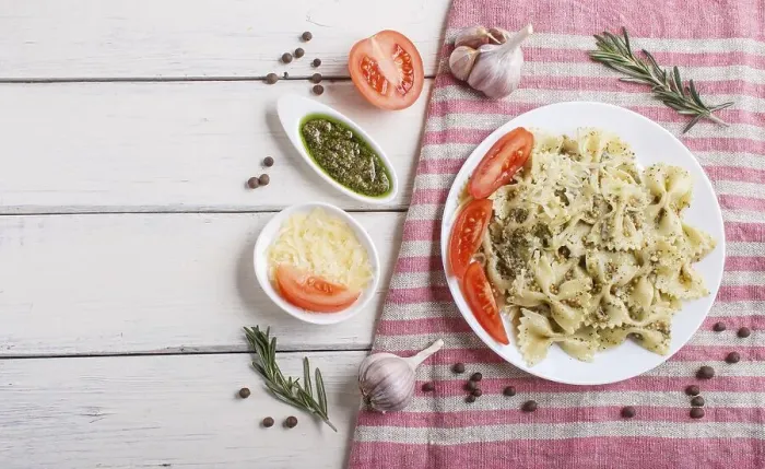 Framed Print : Farfalle pasta with pesto sauce