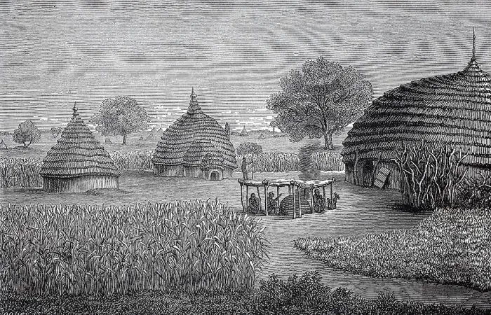 Framed Print : Farm of the indigenous people of the Dinka tribe