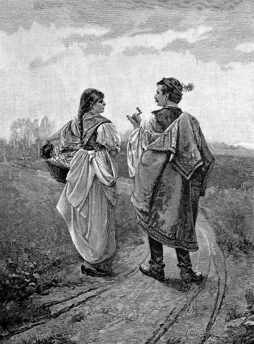 Framed Print : Farmers in the Puszta, a Couple on the Road