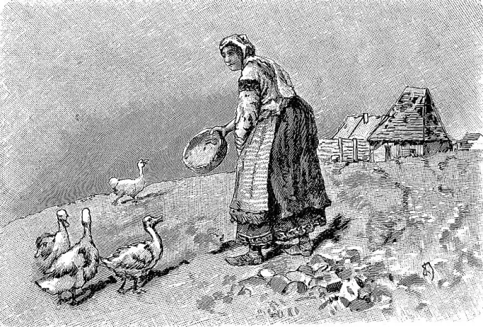Framed Print : Farmer's wife in Bulgaria feeding the geese